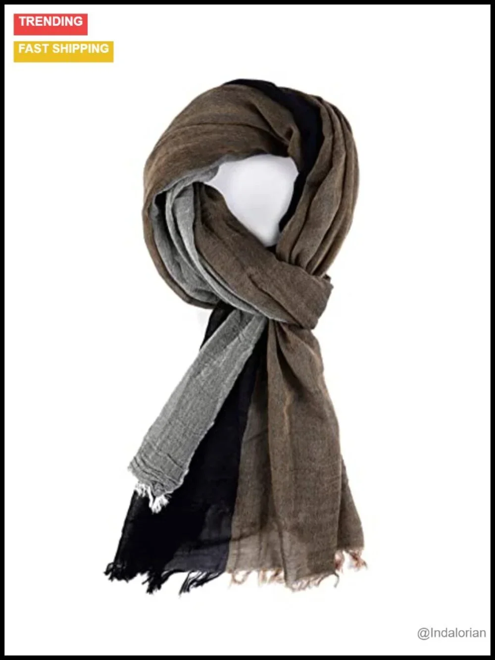 Long Neck Wrap Shawl Scarf - Cotton Linen Blend, Lightweight Fashion, Tassels